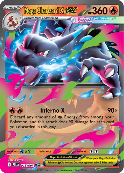 Carte Pokémon Méga-Dracaufeu X ex ultra rare provenant de la série ME02 : Flammes Fantasmagoriques