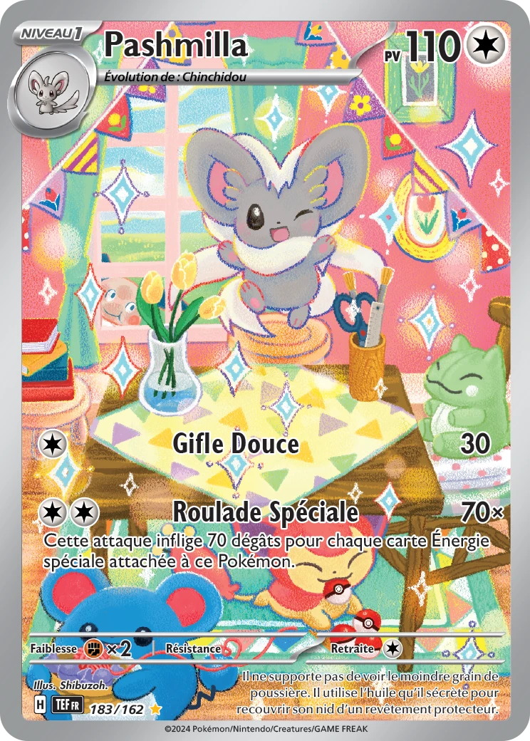 carte Pokémon AR de la série EV5 Forces Temporelles représentant le Pokémon Pashmilla