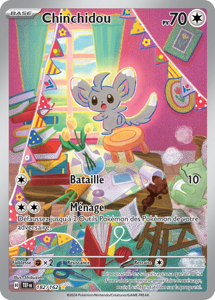 Carte Pokémon AR de la série EV5 Forces Temporelles représentant le Pokémon Chinchidou