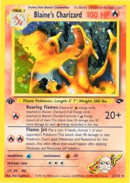carte pokémon blaine's charizard provenant de la série gym challenge