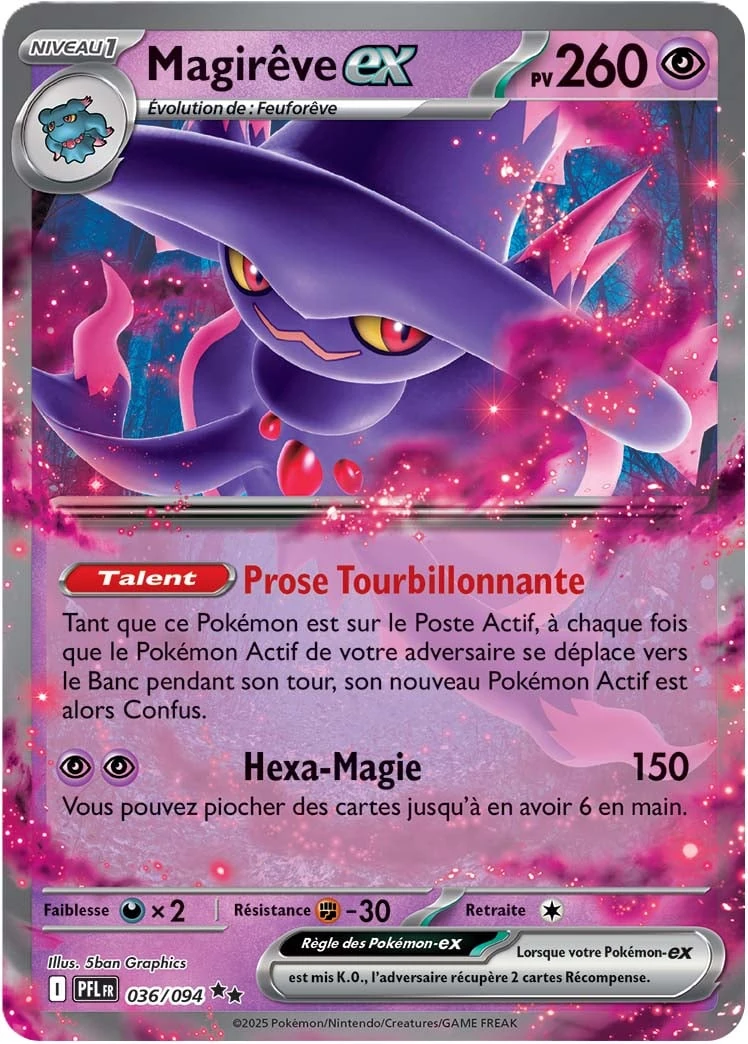 carte Pokémon Magirêve ex ultra rare provenant de la série ME02 : Flammes Fantasmagoriques
