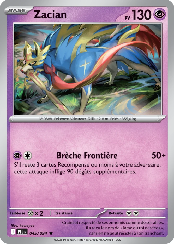 Carte Pokémon Zacian Holographique provenant de la série ME02 : Flammes Fantasmagoriques