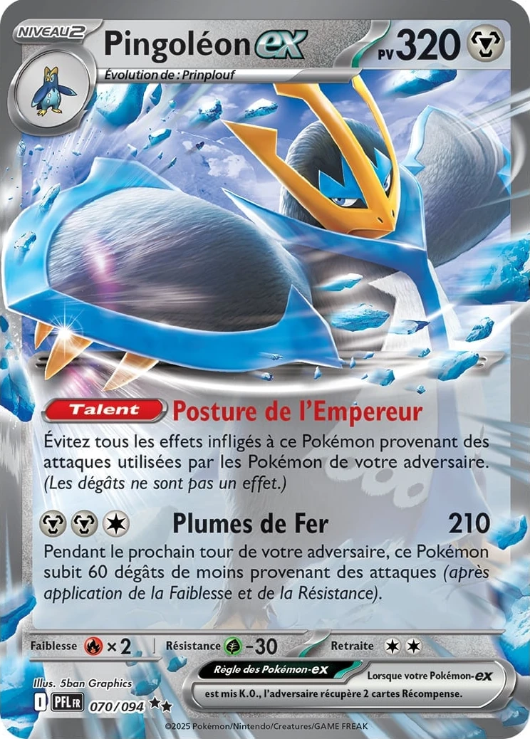 Carte Pokémon Pingoléon ex ultra rare provenant de la série ME02 : Flammes Fantasmagoriques