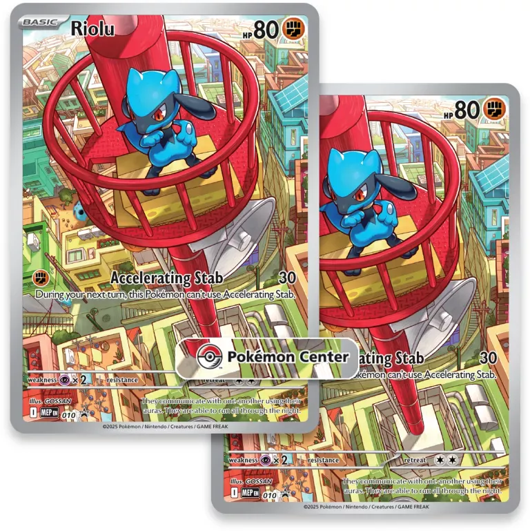 carte pokemon "Riolu" promotionnelle provenant de l'ETB Méga-Évolution (version Pokémon Center)