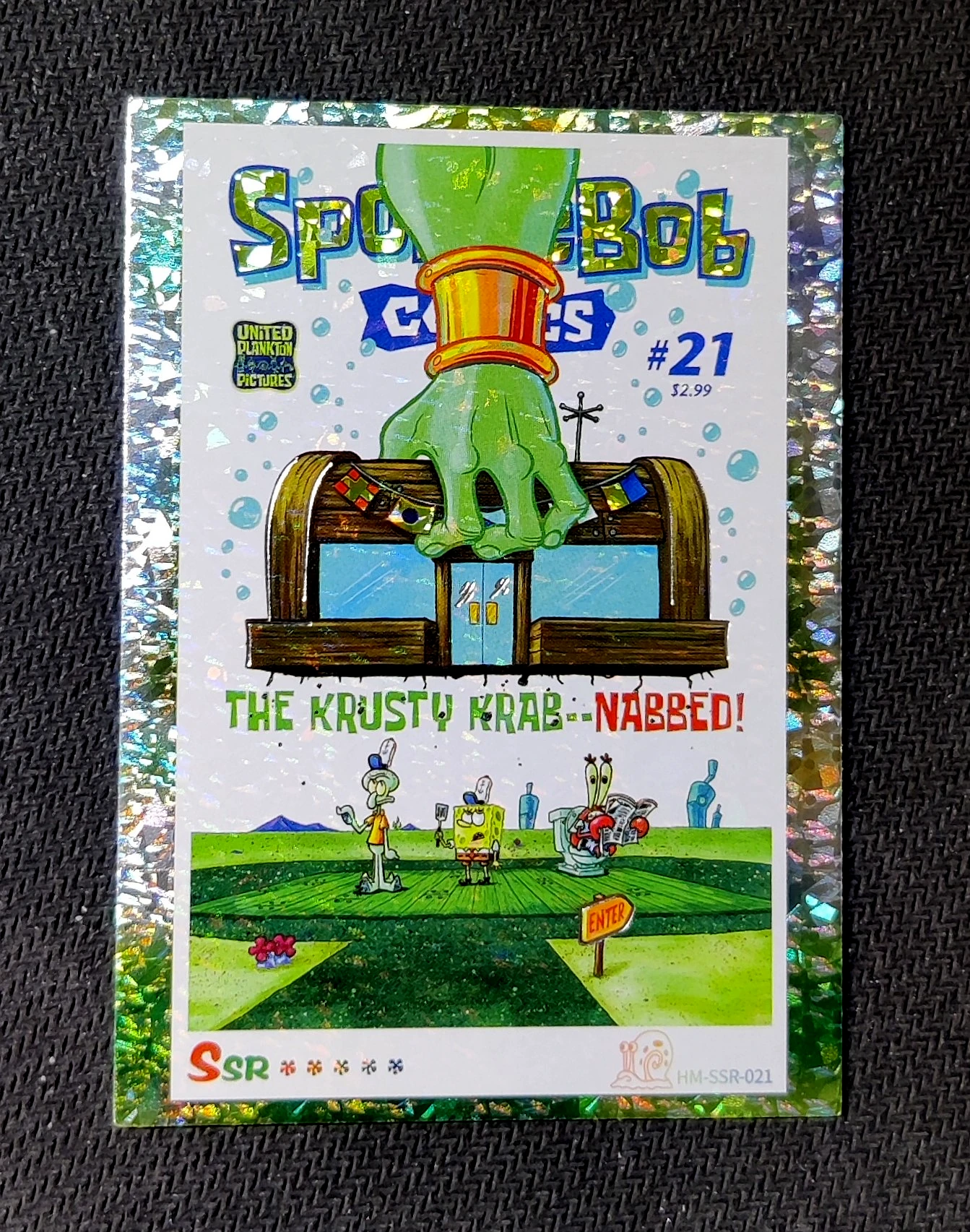 carte holographique SSR n°21 provenant du TCG Bob L'Éponge Premium (série 1)