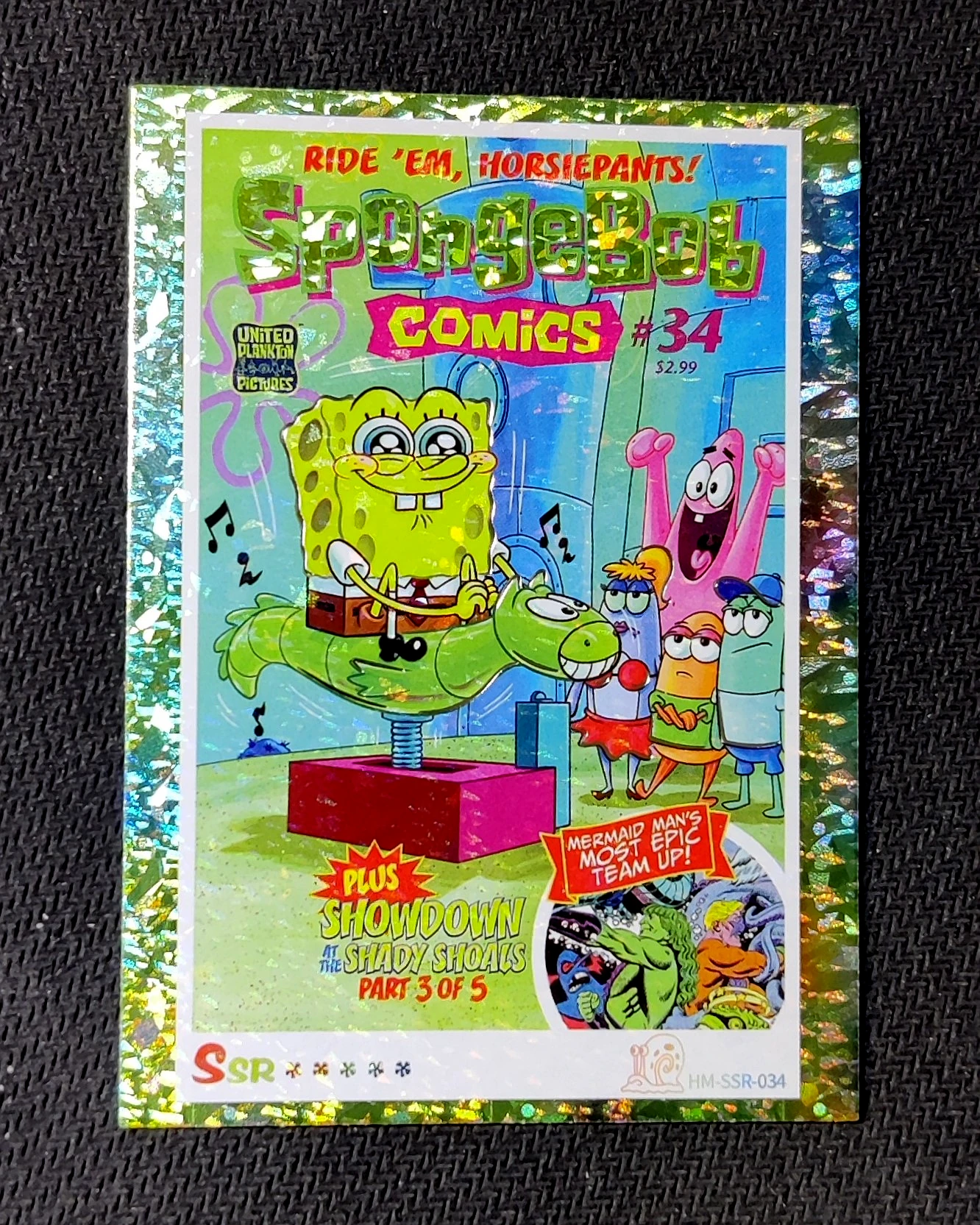 carte holographique SSR n°34 provenant du TCG Bob L'Éponge Premium (série 1)