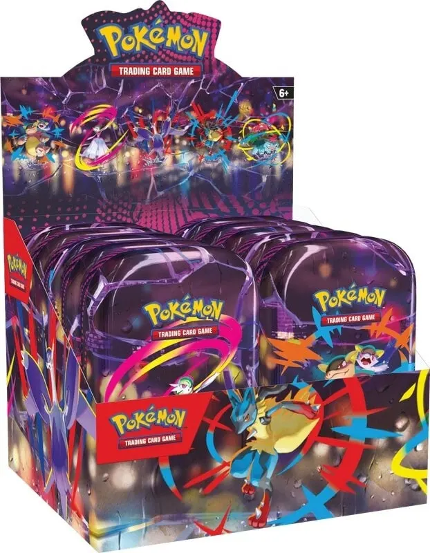 display de mini tins Pokémon de la série Méga-Évolution