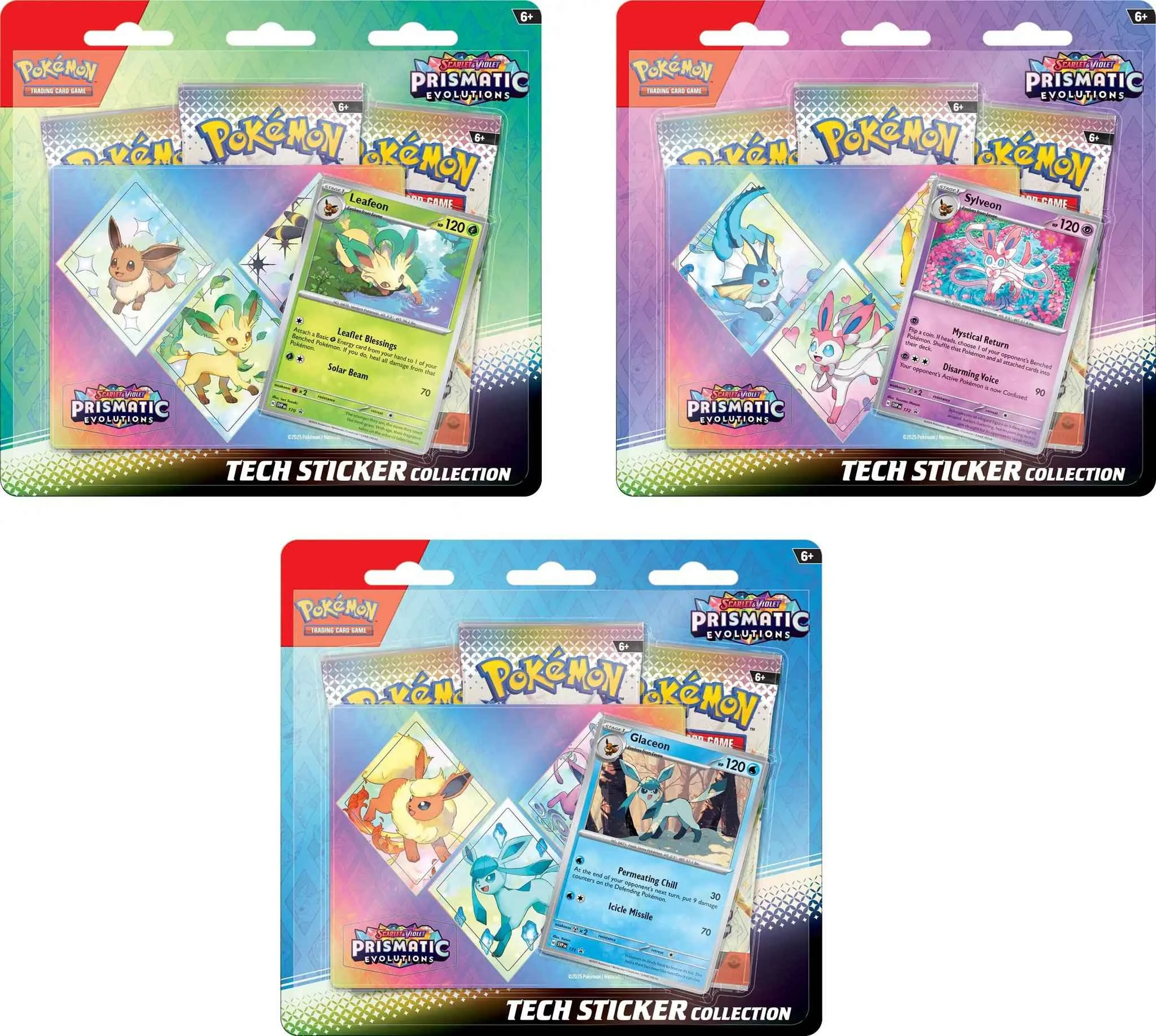 visuels des différents tripacks pokémon de la série ev8.5 : évolutions prismatiques
