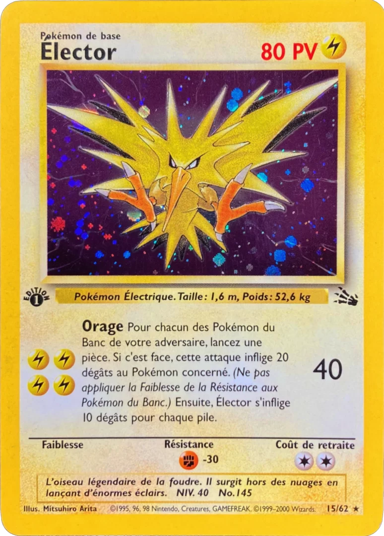 carte pokémon Électhor holographique édition 1 de la série fossile