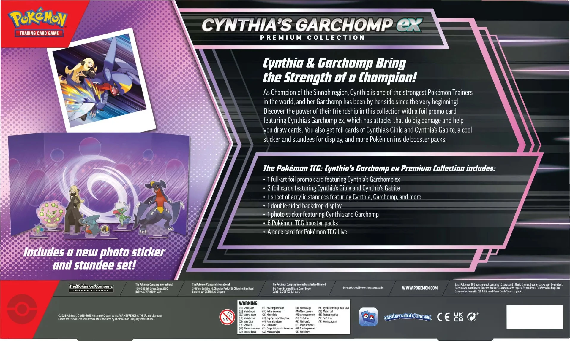 face arrière du coffret pokemon carchacrok ex de cynthia, série ev10 rivalités destinées