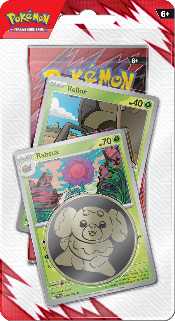 pokemon blister amélioré de la série ev10 : rivalités destinées (1 booster + 2 promos + 1 jeton)