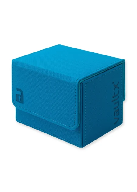 emballage de la deck box premium couleur bleu neon de la marque vault x pouvant contenir jusqu'à 210 cartes à collectionner pokemon
