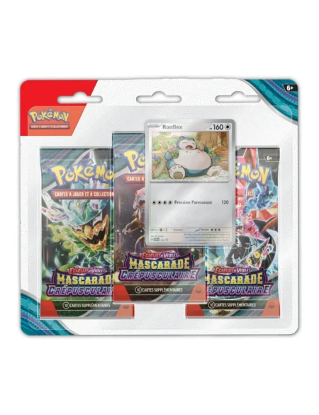 tripack pokemon illustration ronflex de la série ev06 mascarade crépusculaire