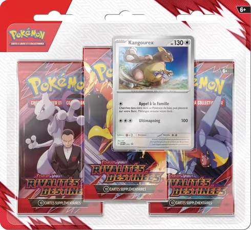 tripack pokémon de la série ev10 : rivalités destinées (carte promo kangourex)